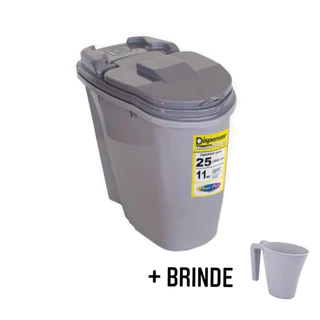 Pote Porta Ração e Grãos 25 Litros 11 Kg Dispenser Promoção Envio Imediato + Caneca