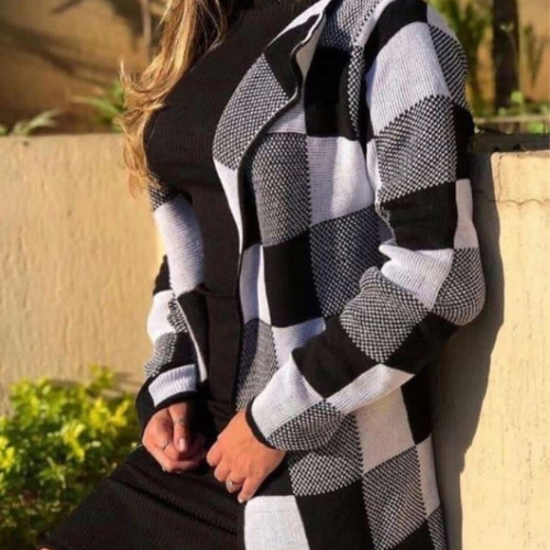 Kimono Casaco Feminino Cardigan Estampa Xadrez Tricot