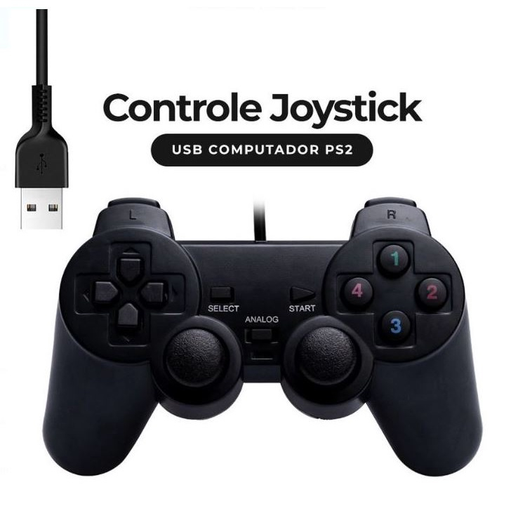Controle Led Joystick Com Fio Video Game Analógico Vibratório USB Pc  Computador Notebook Mac Raspberry