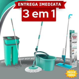 Mop Flat Spray Giratório Spin Inox Pro limp Magico Fit Refil flash
