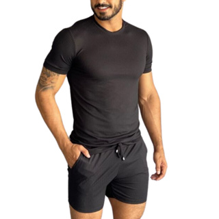 Conjunto Masculino Verao Academia Moda Praia Verão Shortinho Camisa + Short Bermuda Mauricinho Barato