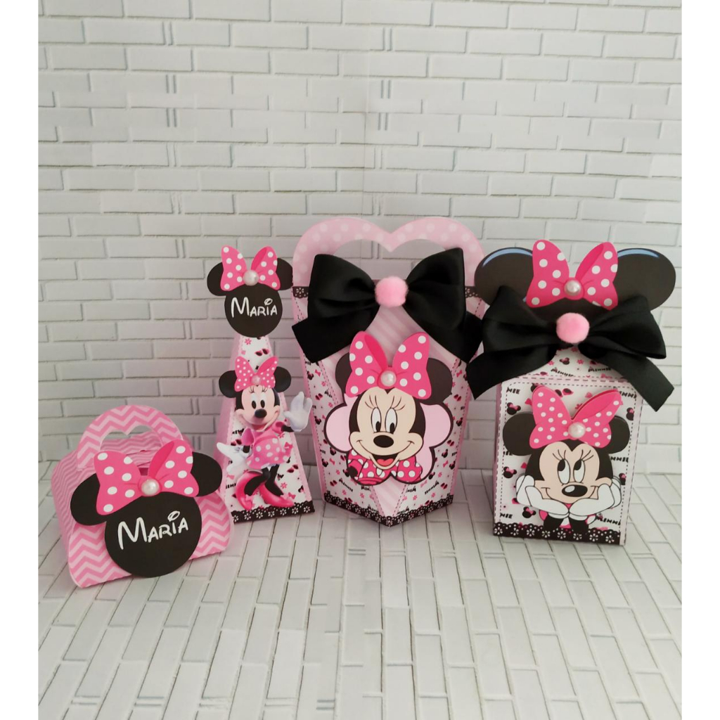 Kit minnie rosa lembrancinha caixas scrap personalizadas 40 unidades ...