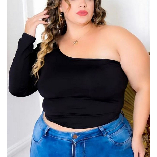 Blusa Cropped Lisa Um Ombro Só Manga Longa Plus Size | Shopee Brasil