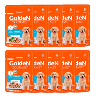 Kit 10un Ração Úmida Sachê Golden Gourmet Cães Filhotes Frango 85g