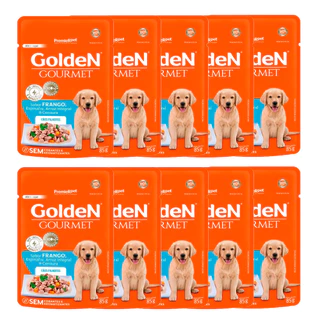 Kit 10un Ração Úmida Sachê Golden Gourmet Cães Filhotes Frango 85g em Oferta na Shopee