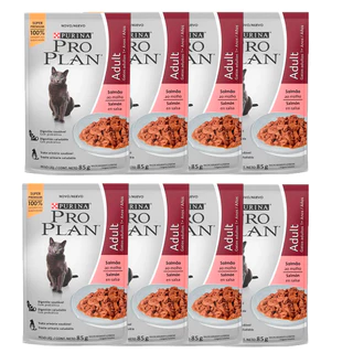 Kit 8un Ração Úmida Sachê Pro Plan Gatos Adultos Salmão 85g