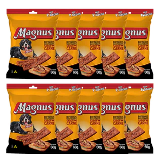 Kit com 10 Bifinho Magnus Mastigáveis Sabor Carne Para Cães 60G