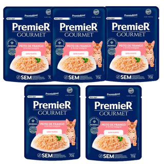 Kit com 5 Rações Úmidas Premier Gourmet Gatos Filhotes Peito de Frango/Arroz 70g