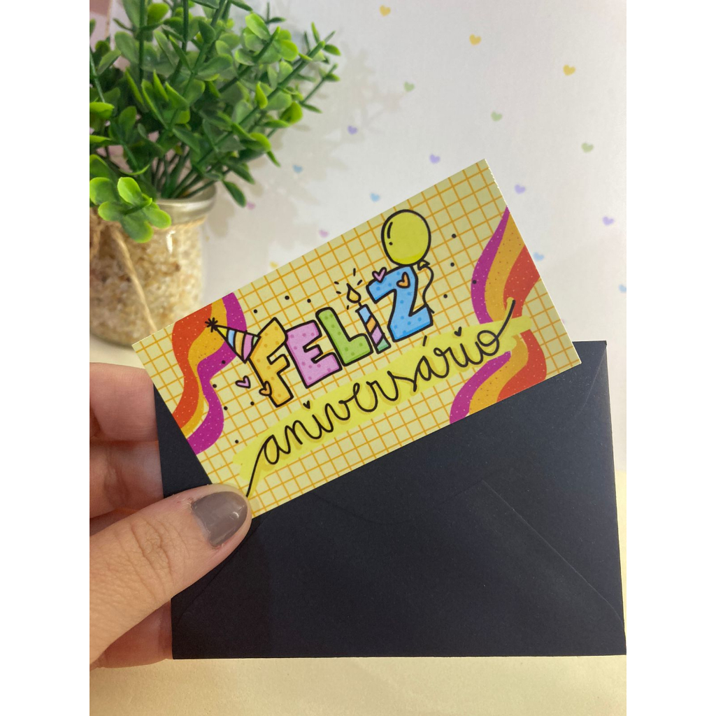 10 unidades - Cartão e envelope Feliz Aniversário - Pronta entrega ...