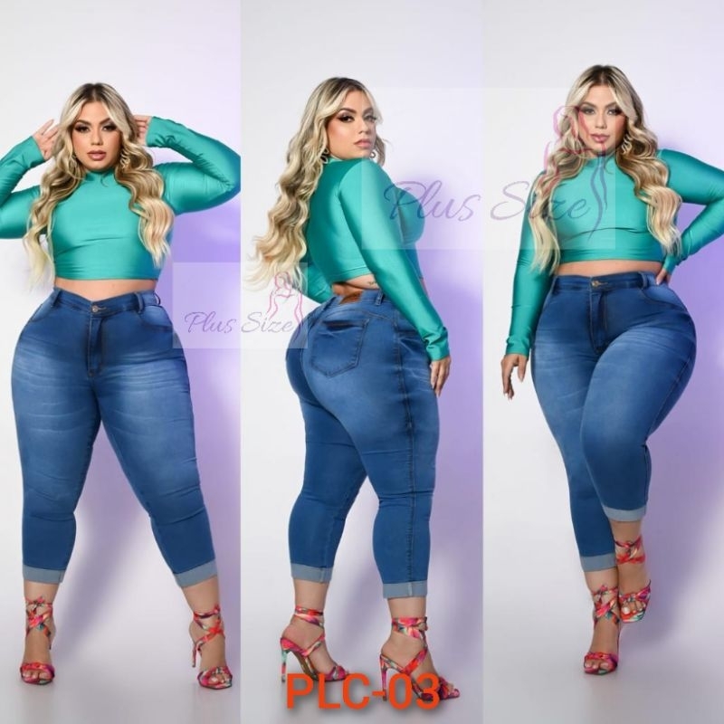 Calça Jeans feminino Capri Plus Size Premier-Curve
