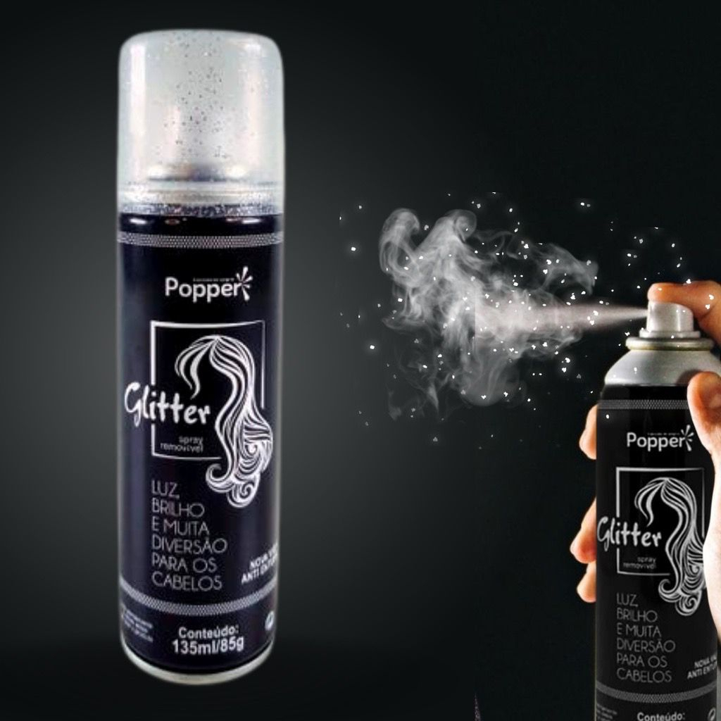 Spray Glitter Prata Popper Para Cabelos e Corpo Exclusivo 135ml