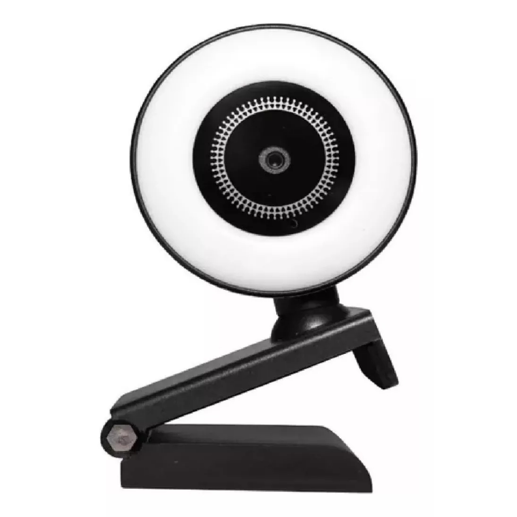 Webcam 1080p Anel Luz Led Microfone Ring Light Usb Gira 360º