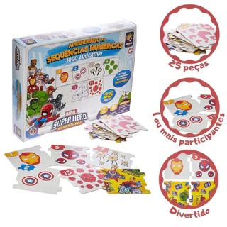 Jogo aprendendo Sequencia Numérica com os Heróis da Marvel em Oferta na Shopee