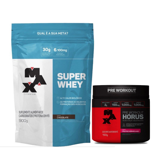 Super Whey Concentrado 900g + Pré Treino Hórus 150g – Max Titanium