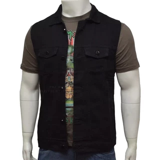 Colete Jeans Preto Masculino com 6 Bolsos