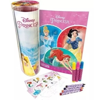 Tubo Com Livro Infantil E Adesivos Princesas Disney