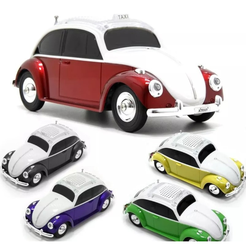 Fusca Caixinha De Som Portátil Com Bluetooth Entrada Usb Rádio FM