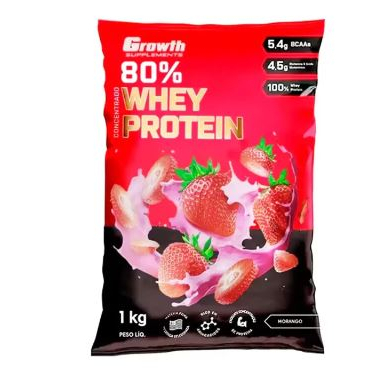 Whey Protein Morango 80% Proteína Concentrado 1Kg Growth Suplementos Premium Original – Grownt