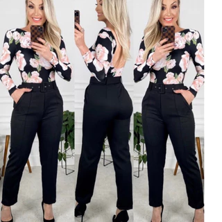Calça Social Alfaiataria com cinto moda feminina com Bolso Super Envio tendência Moda 2023