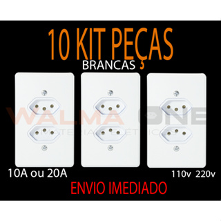 10 Tomadas DUPLAS kit 10A 20A SIMPLES BRANCA TOC COMPLETA COM PLACA E PARAFUSO BRANCA 4X2 2X4 10 20 AMPERES Tomadas femea