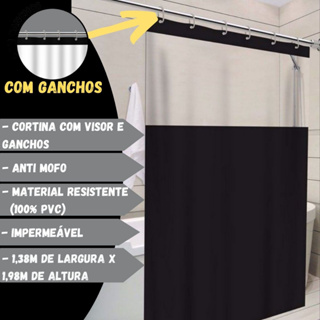 Cortina Box de Banheiro PVC Sem Visor Impermeável Antimofo 1,38m X 1,98m
