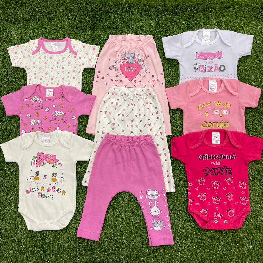 Body e calça para bebê feminino em algodão