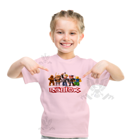 Camiseta Infantil Roblox Turma - Logo Rosa