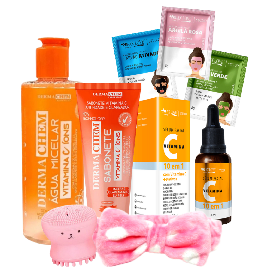 Kit Skin Care Limpeza De Pele Mista Cuidado Facial Vitamina C Completo Para Manchas Itens