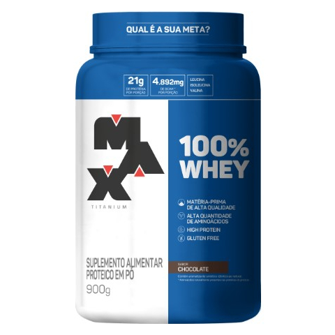 100% Whey Protein Max Titanium Suplemento em Pó Pote 900G