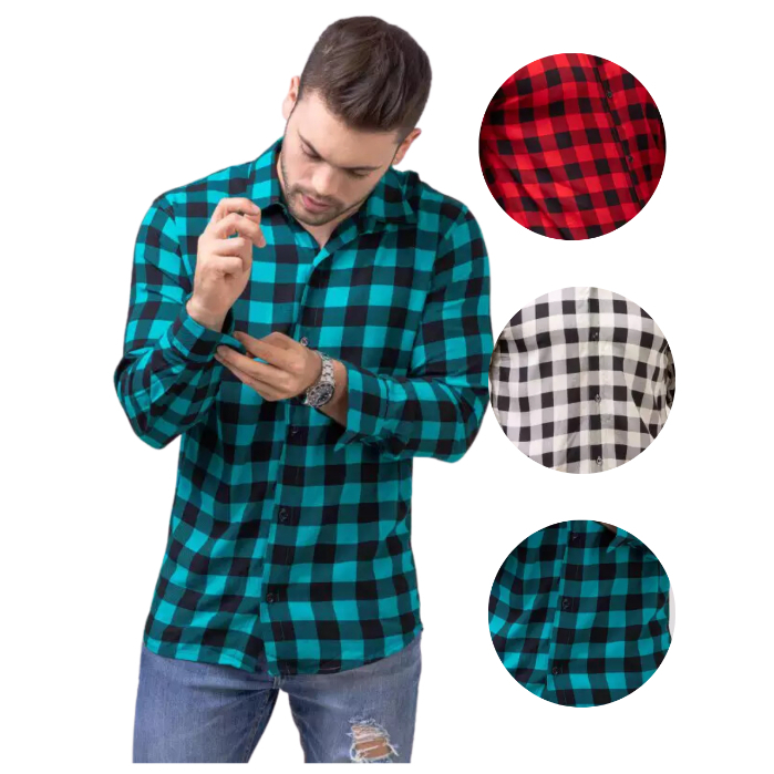 Camisa xadrez Masculina manga Longa de Botao Masculino Sao Joao leve festa Confortavel