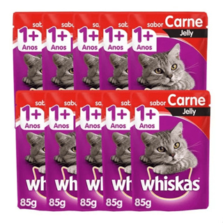 Combo 10 Sachês Whiskas Sabor Carne Ao Molho Para Gatos Adultos - 85g