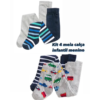 kit 4 meia calça infantil menino fio 80 promoção