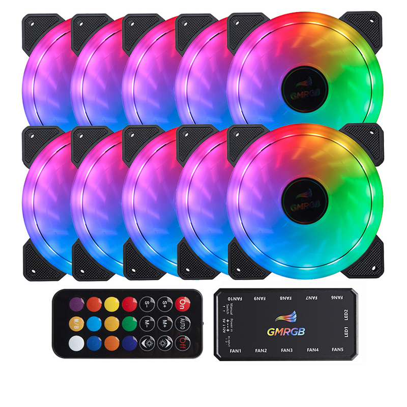 GMRGB kit 3/4/5/6/7/8/9/10 Cooler Fan Game Led RGB 120mm 6 pinos silencioso com kit de hub de controle para jogos PC Ventiladores ARGB de refrigeração para chassi de computador