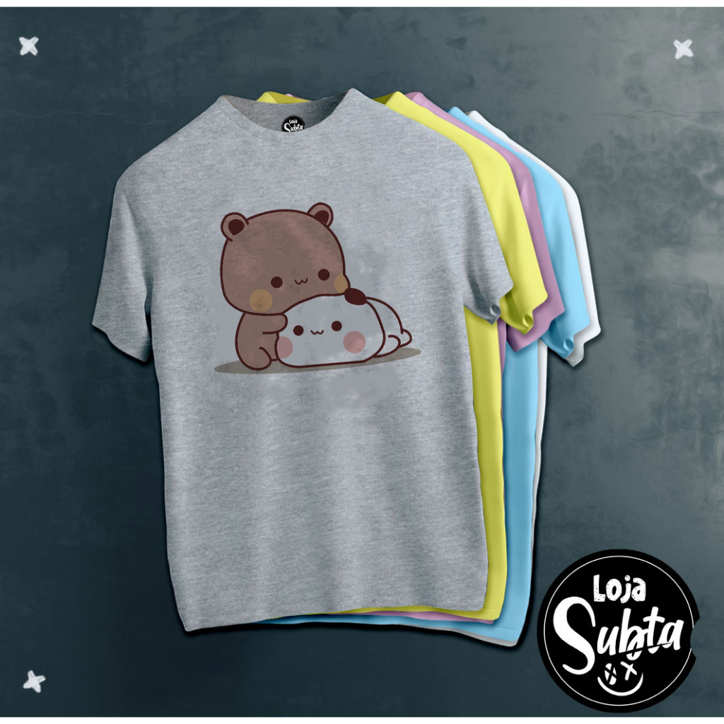 T-Shirt Uomo Palloncino Bubu Dudu Orso E Panda – 100% Cotone, Stampa Divertente, Taglie Regular (Nero)