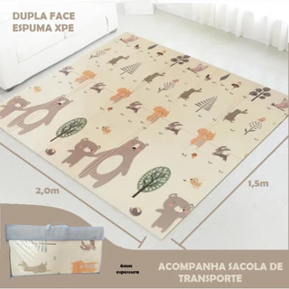 Tapete Tatame Urso Infantil 6mm Emborrachado Dobrável Dupla Face