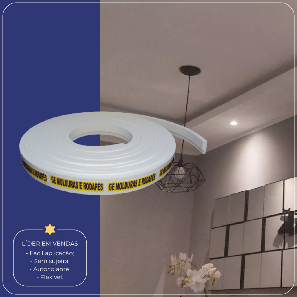 Moldura Roda teto Sanca de EVA Autocolante e Flexível 15 METROS *E23 3,5cm de largura X 1cm de espessura na parte superior e 5milímetros na parte inferior*