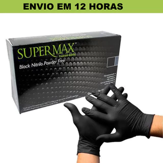 Kit 10 Luva Nitrílica Preta Black Sem Pó 1000 Unidades Supermax