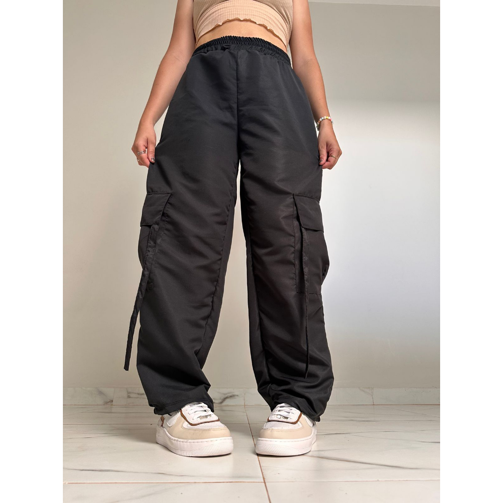 Calça Cargo Skate Caqui bege Preta Streetwear Larga Feminina