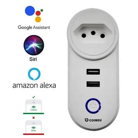 Tomada Wifi Home Inteligente 2 Usb Compatível Alexa Google