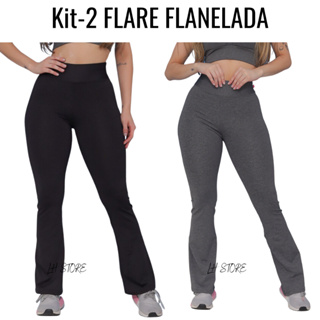 Kit 2 Calça Academia Bailarina Fitness Legging Flare Basica Plus