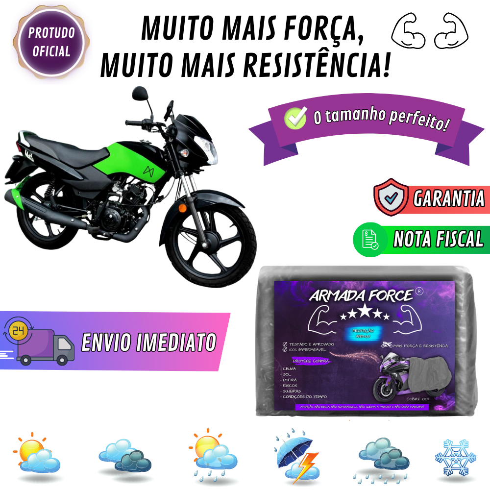 Capa Pra Moto MOTTU SPORT 110i Sem Forro 100% Impermeável Armada Force Protege Sol Chuva Poeira Sem Forro Proteção Anti-UV