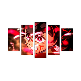 Kit Quadros Decorativos 5 Peças kimetsu no yaiba tanjiro respiração do sol