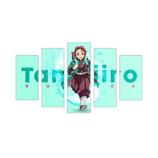 Kit Quadros Decorativos 5 Peças Kimetsu no Yaiba, Kamado Tanjiro