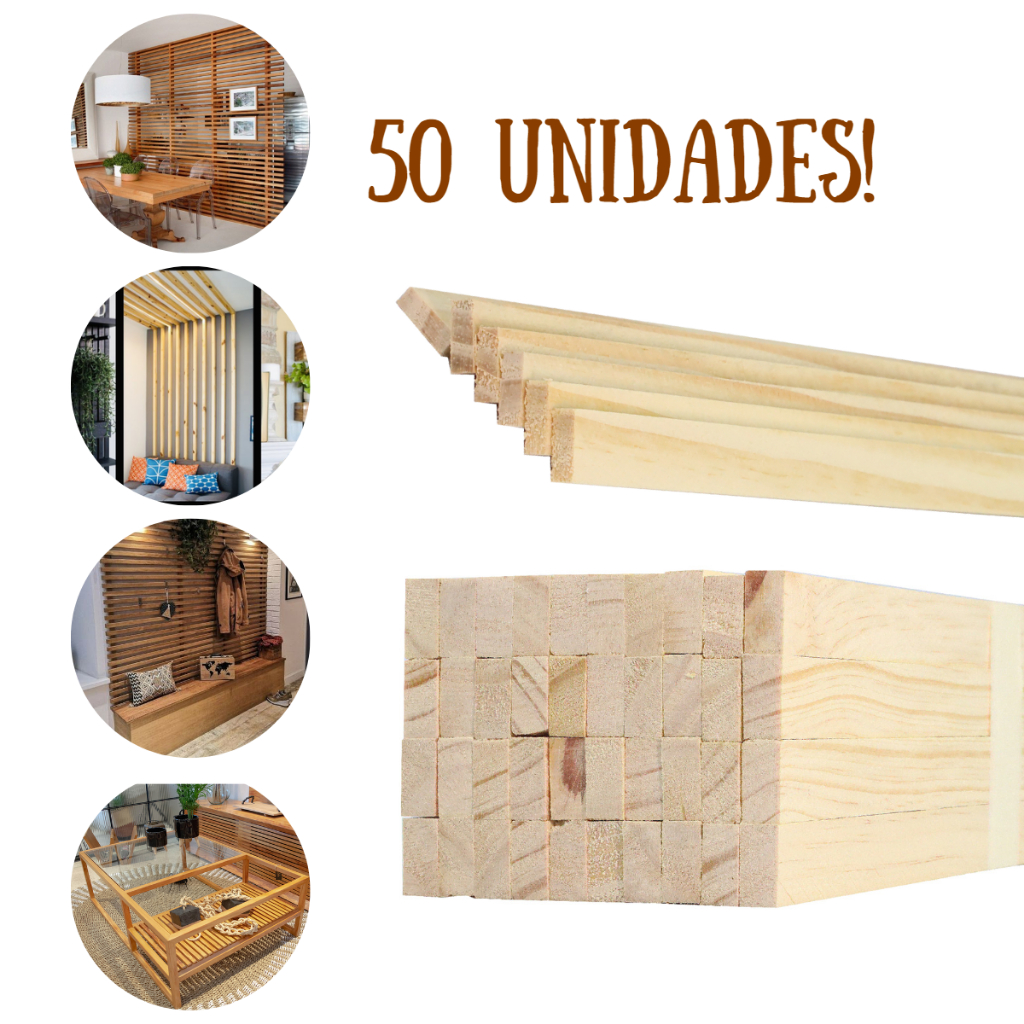 50 Ripas P/ Artesanato Repac Madeiras Pinus 3x0,5x100cm