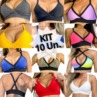 KIT 10 TOP CROPPED ACADEMIA FITNESS ATACADO REVENDA CORES E ESTAMPAS COM FORRO CONFORTÁVEL
