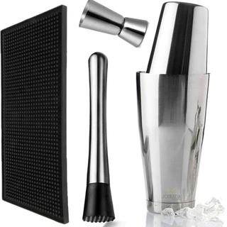 Kit Coqueteleira Boston 820 Ml Com Peso E Acessórios Inox