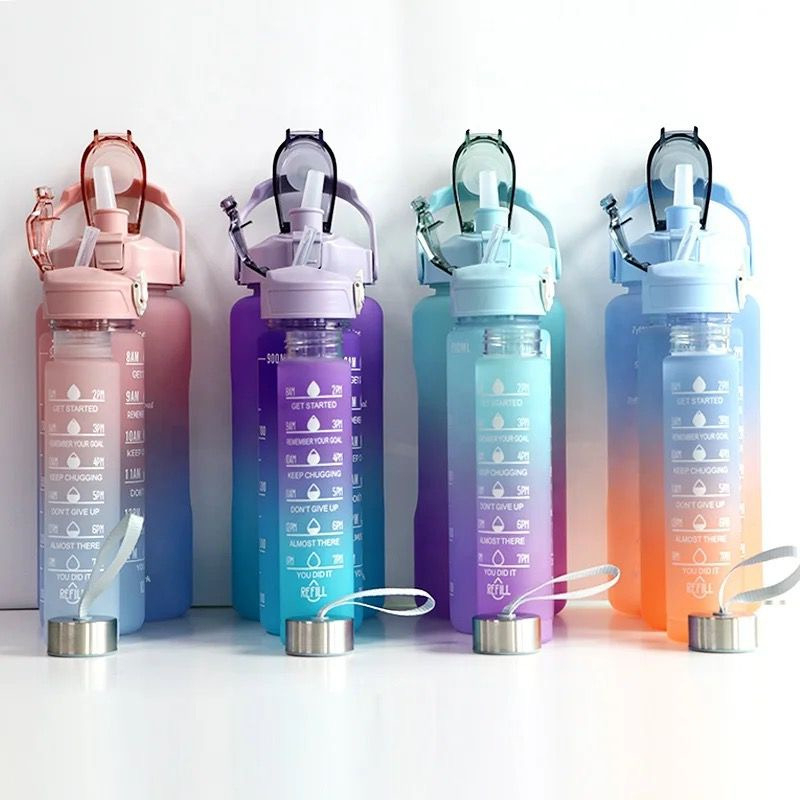 Kit da Garrafa de Água Squeeze Motivacional Com Adesivos 300ML+900ML+2000ML-Cor aleatória