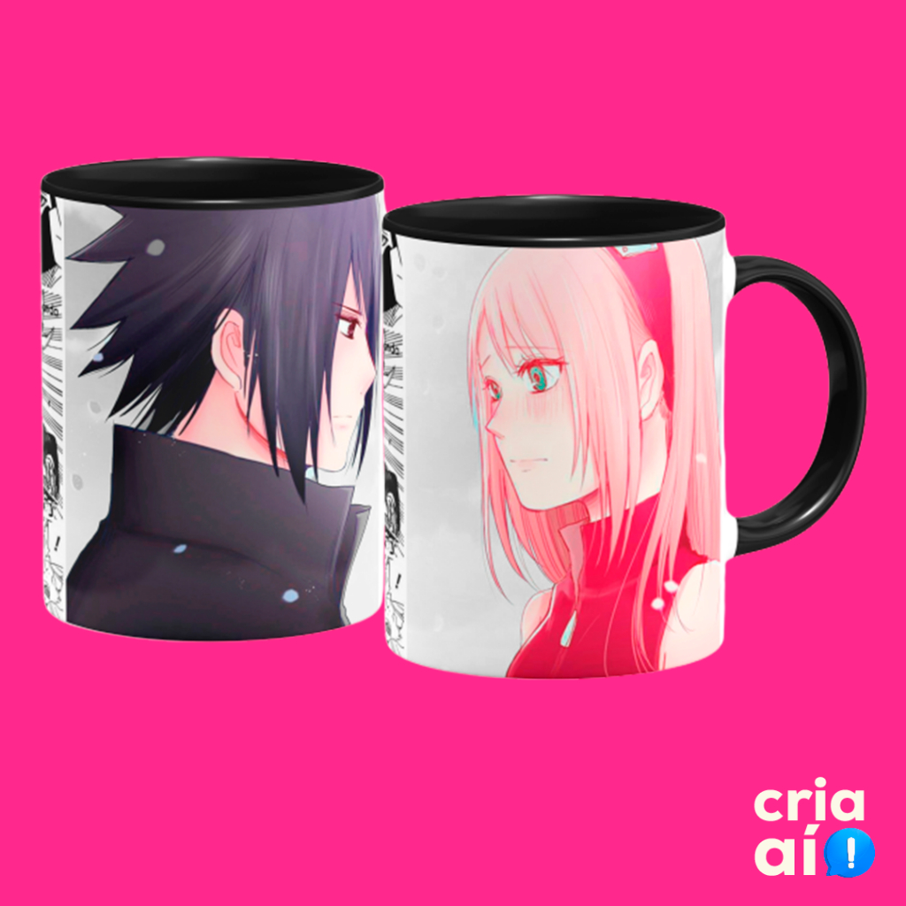 Caneca Otaku De Casal Metadinha - Sasuke e Sakura Shippuden