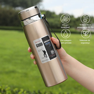 Garrafa Inox Térmica Com Infusor Prata e Dourada De Água Café Dupla Com Alça 800ml/1000ml