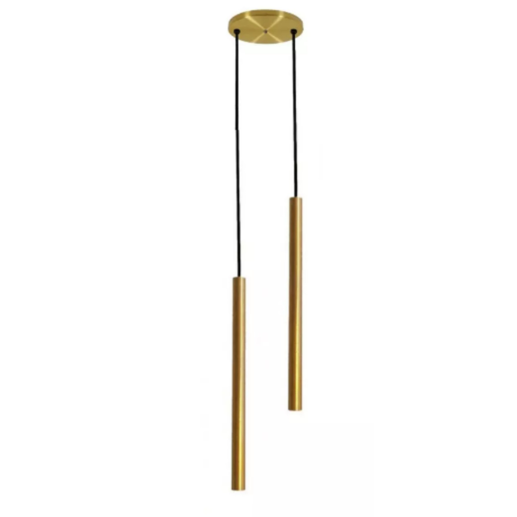 Luminária Pendente Teto Tubo Duplo Minimalista Decoração Quarto Lavabo Dourado Fosco